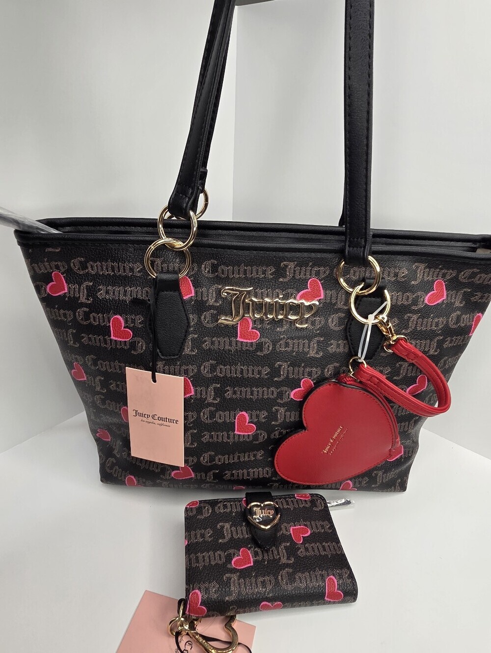 ❤️▪️Juicy Couture ▪️Black Red Valentine Day Edit Medium Tote And Wallet Bundle